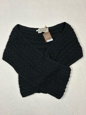 Aran Cable Crossover Wrap Sweater 100% Merino Wool V-Neck with Buttons